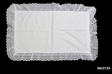 White cotton pillowcase with wide Broderie Anglais border.