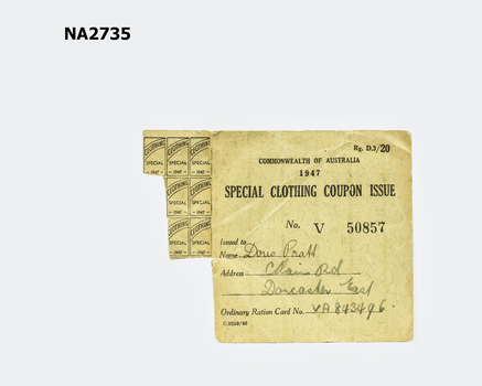 Special clothing coupons issued by the Commonwealth of Australia in 1947. 