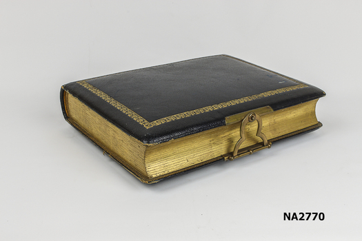 Black leather with gold trim 