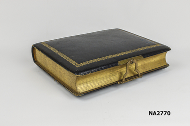 Black leather with gold trim 