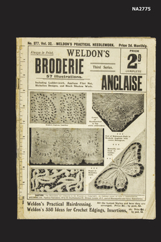 15 page, stapled magazine, 'No 377, Vol 32-Weldo's Practical Needlework: Weldon's Broderie Anglaise'. 