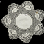Crotched mat of six medallions linked around a centre circle.