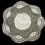 Crotched mat of six medallions linked around a centre circle.