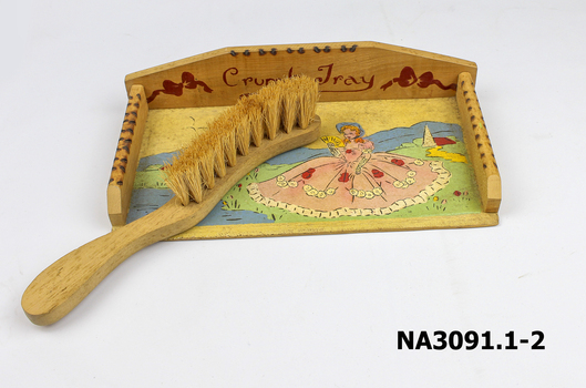 Wooden crumb tray & brush. Both hand painted. Toy