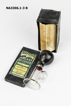 Glass cup with rubber pump attached; 