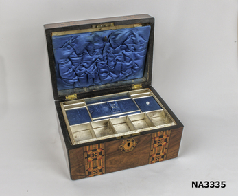 Square box with panels of inlaid marquetry (Tunbridgeware).
