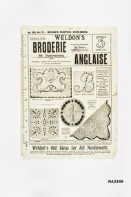 A black and white 16-page needlework magazine called, Weldon's Practical Needlework.