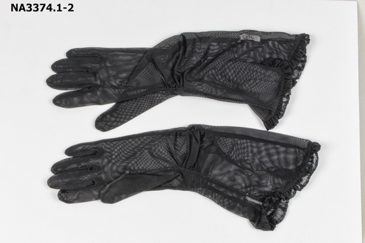 Elbow length, black nylon net gloves