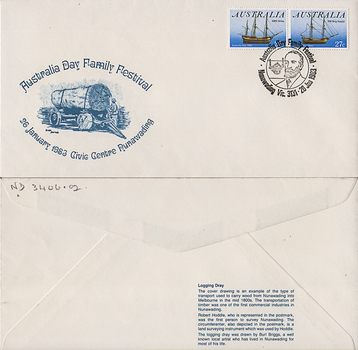 Envelope bearing two 27 cent stamps for Australia Day 1983. 