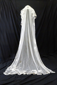 Cream 1912 cotton net Princess veil. Lace is handmade tape and cotton embroidery