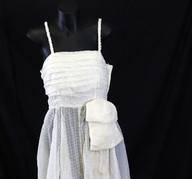 1930s cream nylon seersucker dance dress- detail