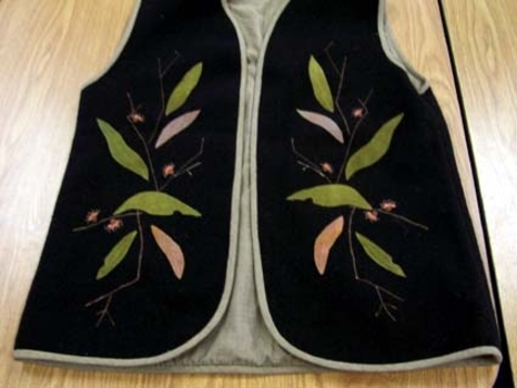 1983 Black felt vest lined with gold/grey cotton. 