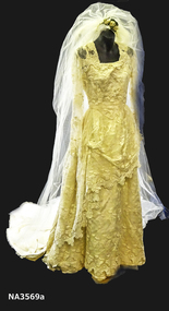 Used in 1950's for third wedding. Dress altered from the original dress made in 1886. 