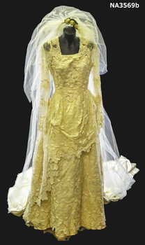 Used in 1950's for third wedding. Dress altered from the original dress made in 1886.