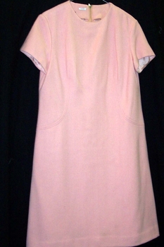 1968 Pale pink pure wool, short sleeved dress. 