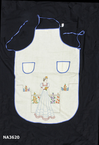  Calico hand embroidered apron with two patch pockets.