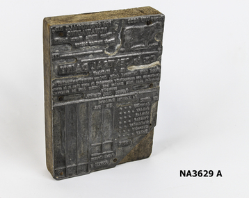 Printer's block for account stamp for Central Dairy