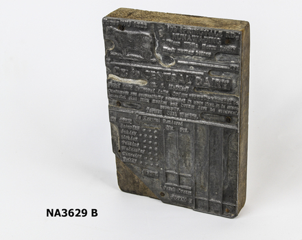 Printer's block for account stamp for Central Dairy