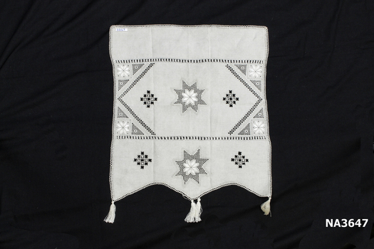 Cream linen antimacassar with mixed needlework 