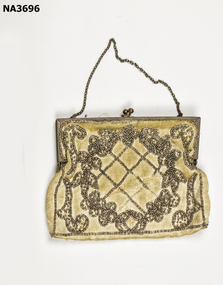 Evening Bag,  Cream satin beaded evening purse. 