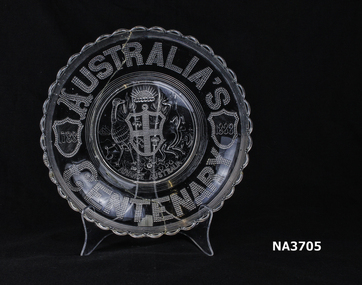 Glass plate which reads 'Australia's Centenary' around the lip