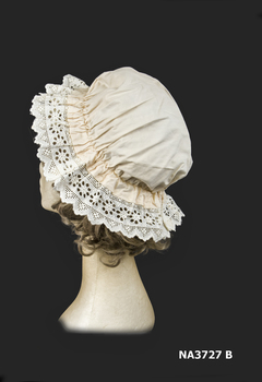 Back view of white cotton night cap.