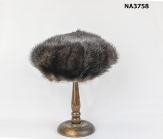 Brown mink fur lady's beret, lined with black rayon. 