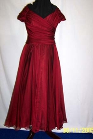 c 1980 Long claret coloured evening gown