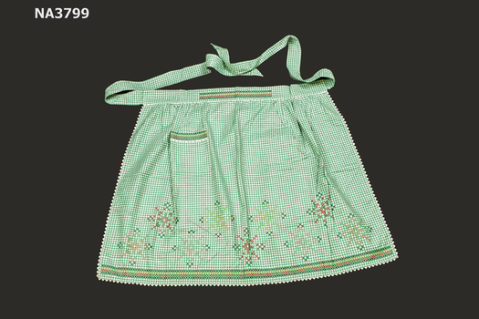 Physical description  Green and white gingham apron,