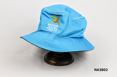 Blue hat piped in lighter blue