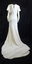 1936 cream seersucker dress featuring a cowl neck and long sleeve, slit at shoulder to create cowl effect. 