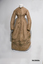 One piece old gold Paper Taffeta wedding gown, stand up collar, piped in green taffeta.  