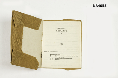 Brown paper covered small book with Alison Till written in ink