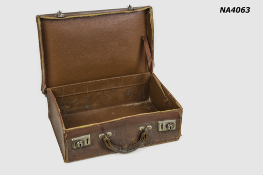 Brown leather case.