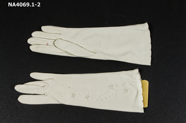 Cream nylon self embroidered flowers on back and cuff