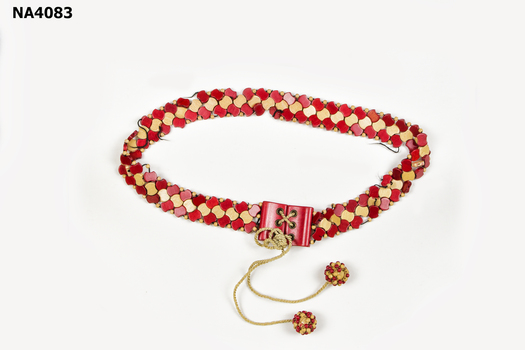 Red and beige plastic belt. 