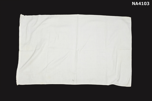 White cotton twill, hemmed on 3 sides.