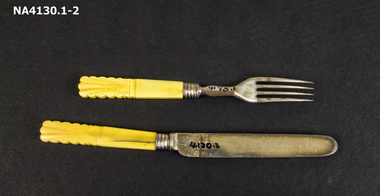 Bone handled, carved fruit knife and fork c. 1920's