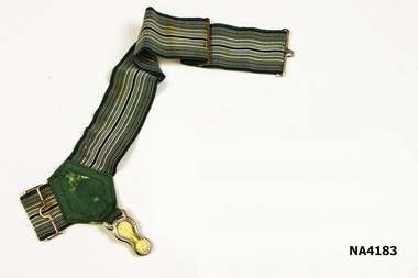 Green black and beige striped elastic