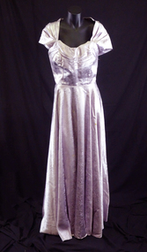Mauve Damask satin full length gown (front). 