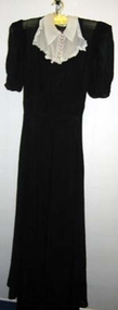 Full length black crepe afternoon dress flared skirt. Ba