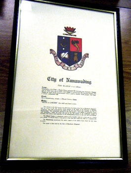 The Blazon. Motto is that used by the City of Blackburn
