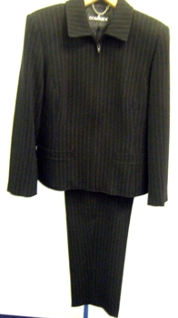 Black pin stripe jacket and pants. 