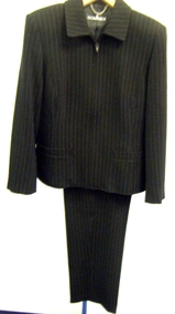 Black pin stripe jacket and pants. 