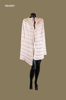Pink handknitted bed cape. 