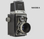 Twin Lens Reflex black camera in leather case - R (Flexo) with carrying strap.