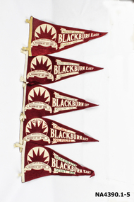 Pennant with maroon background and white writing