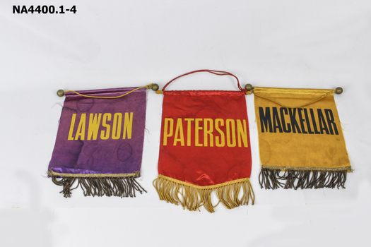 Rayon pennant denoting house colour and name of school house