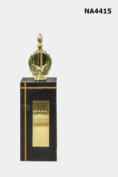 Wood oblong block, with decorative line across top and down left side Brass plaque 3cm x 9cm on centre of block inscribed with words 'V.S.S.M.A. 1982. 