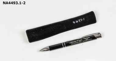 Black and silver pen with commemorative inscription celebrating 150 years of Burwood East Primary School.